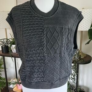 Gray Cable Knit Sweater Vest